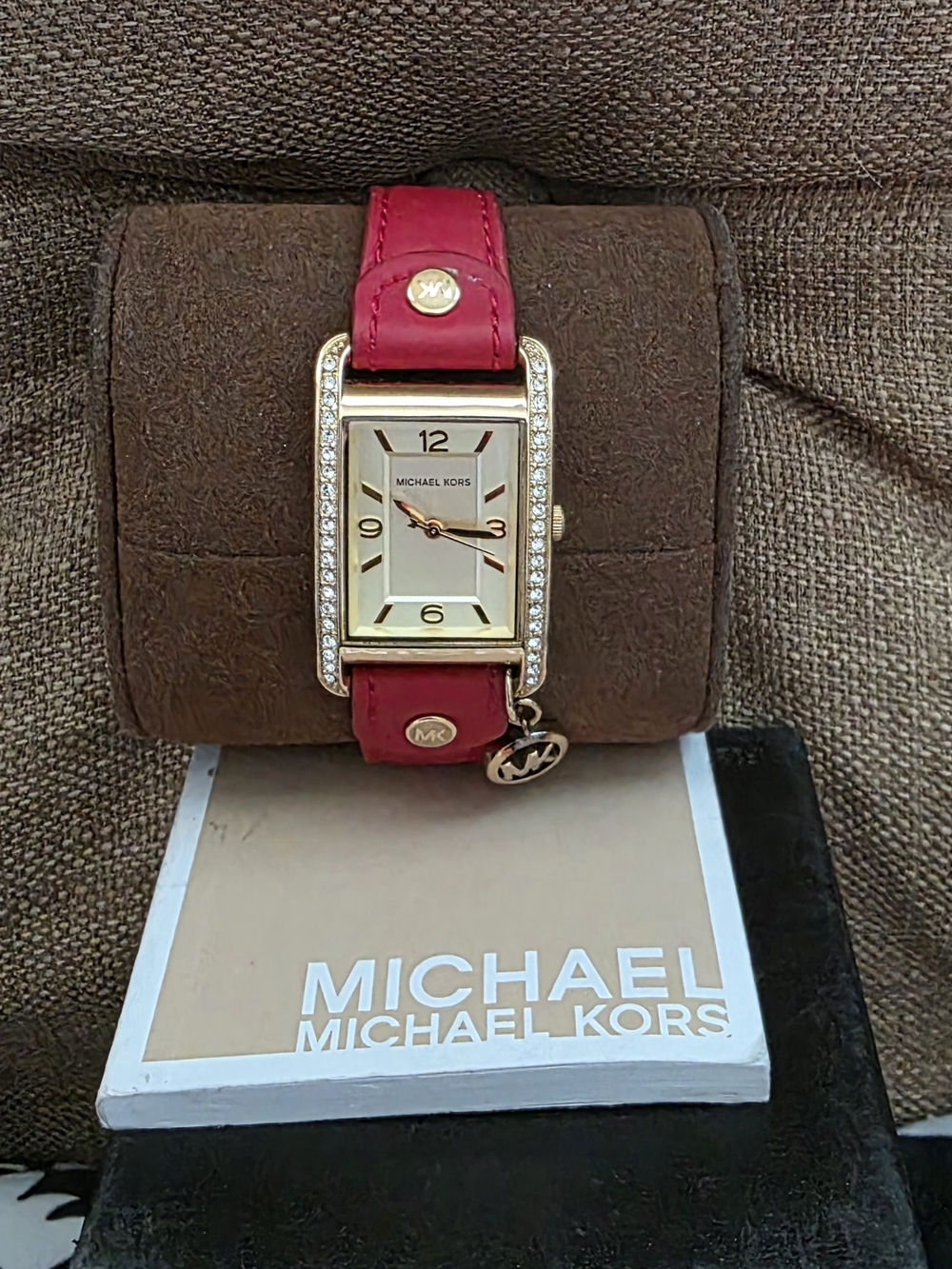 Michael Kors Women’s Red Leather Bracelet Watch with Crystal Accents